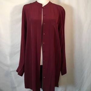 Eileen Fisher maroon silk button front long tunic